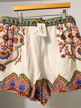 Cleobella White Floral Print Cotton Shorts with Multicolor Trim